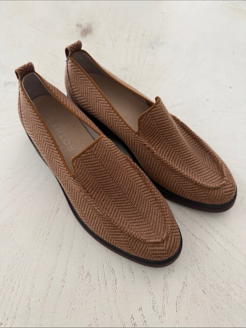 Rothy’s Lug Loafers Teak Herringbone Merino Wool Slip On Sz 8.5 NWOT